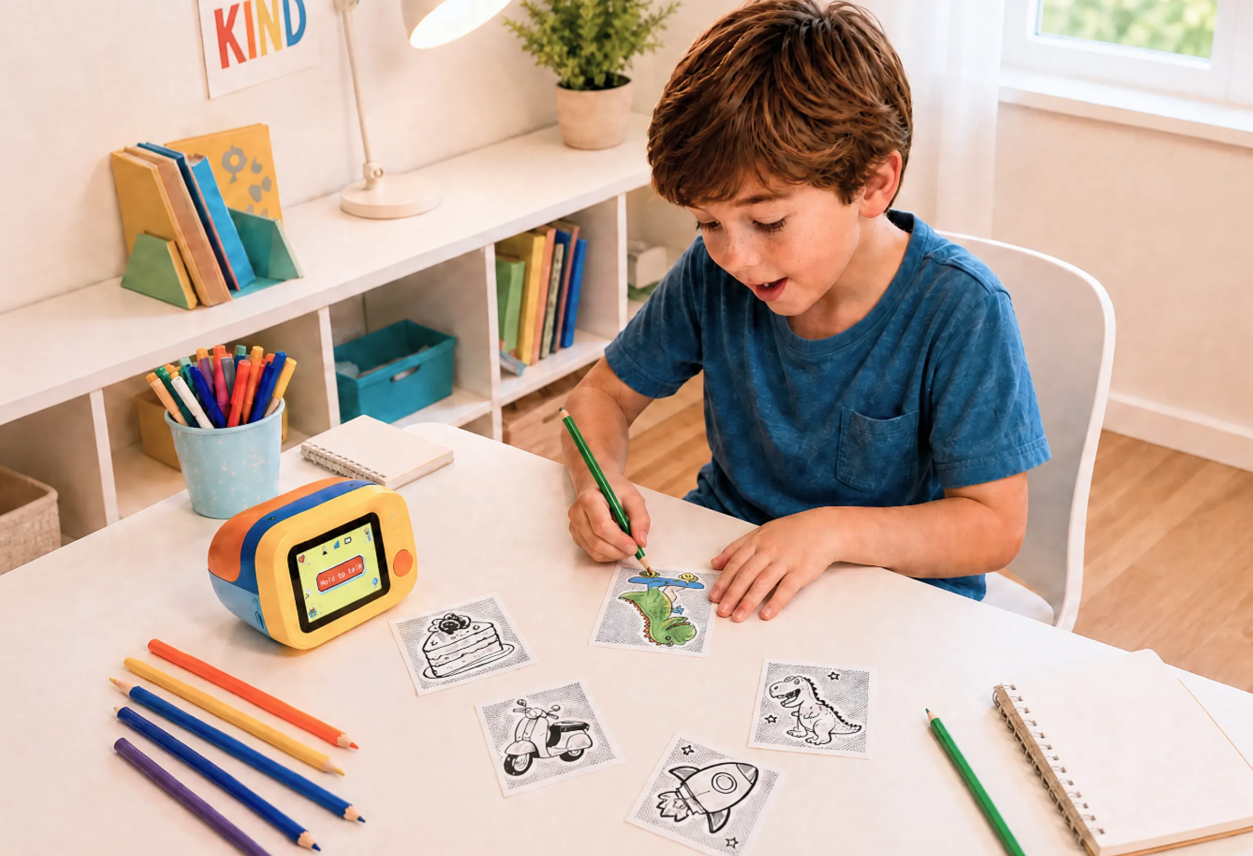Children crafting together with sticker supplies on a table