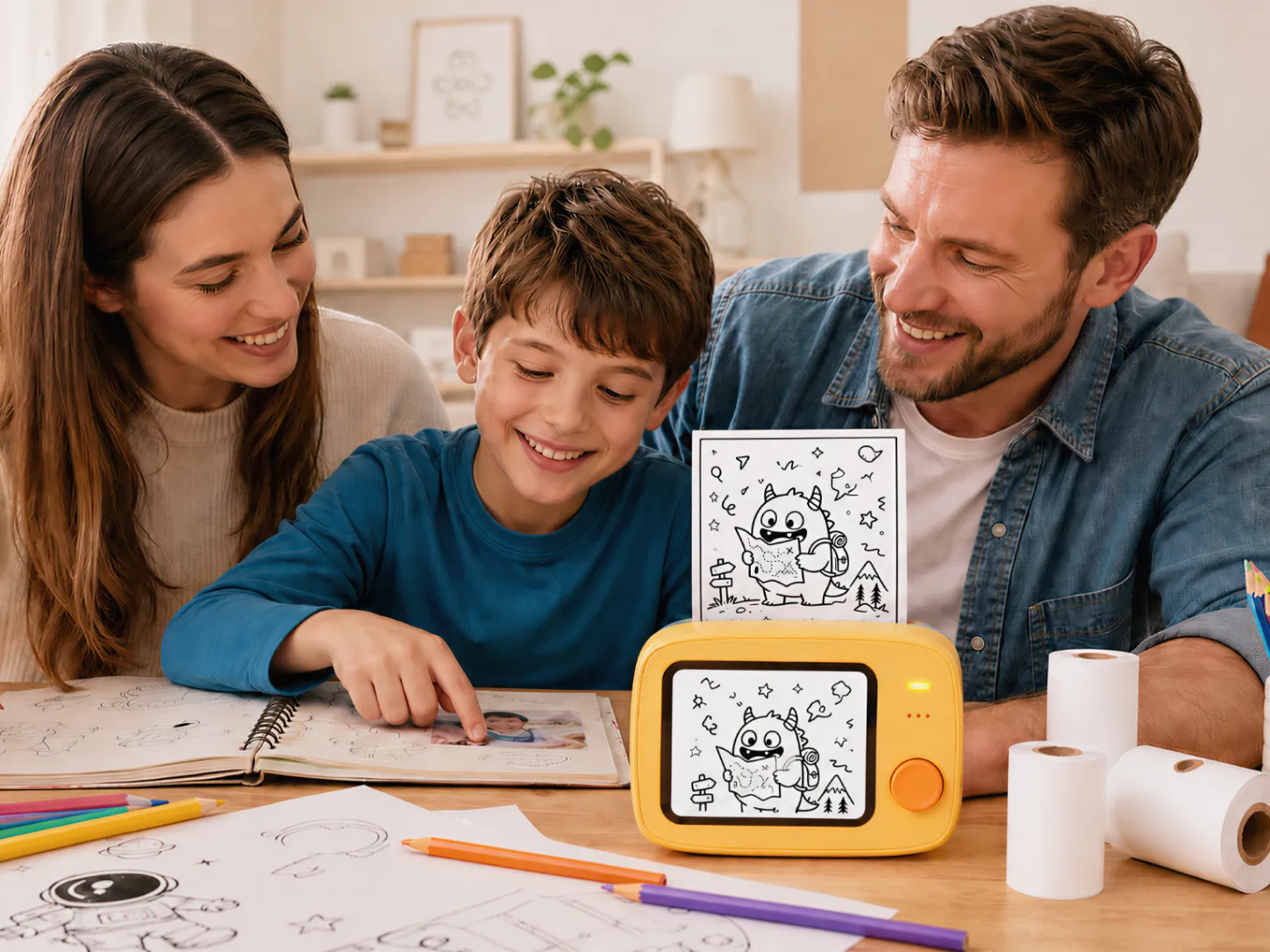 Children using Lumobox around a table with craft supplies
